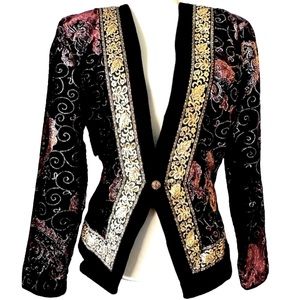 Scott McClintock Vintage Evening Velvet Blazer Jacket Black Gold 10